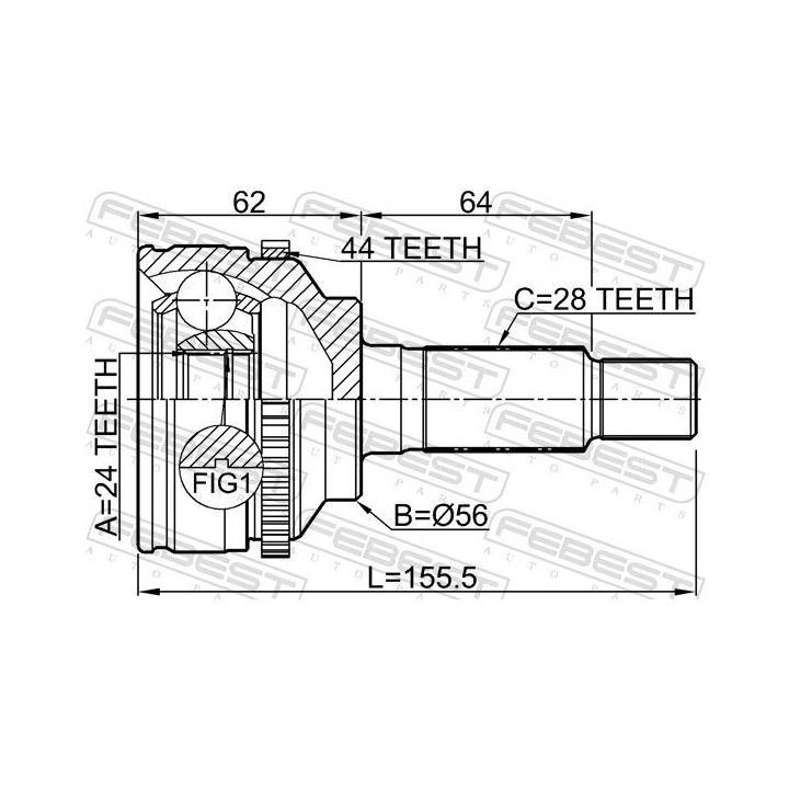 Jungčių komplektas, kardaninis velenas FEBEST 0510-TRIBA44