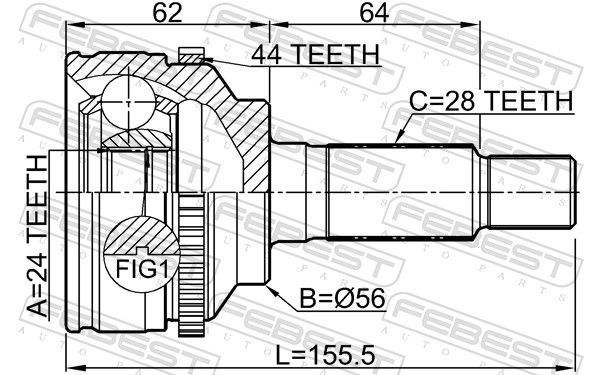 Jungčių komplektas, kardaninis velenas FEBEST 0510-TRIBA44
