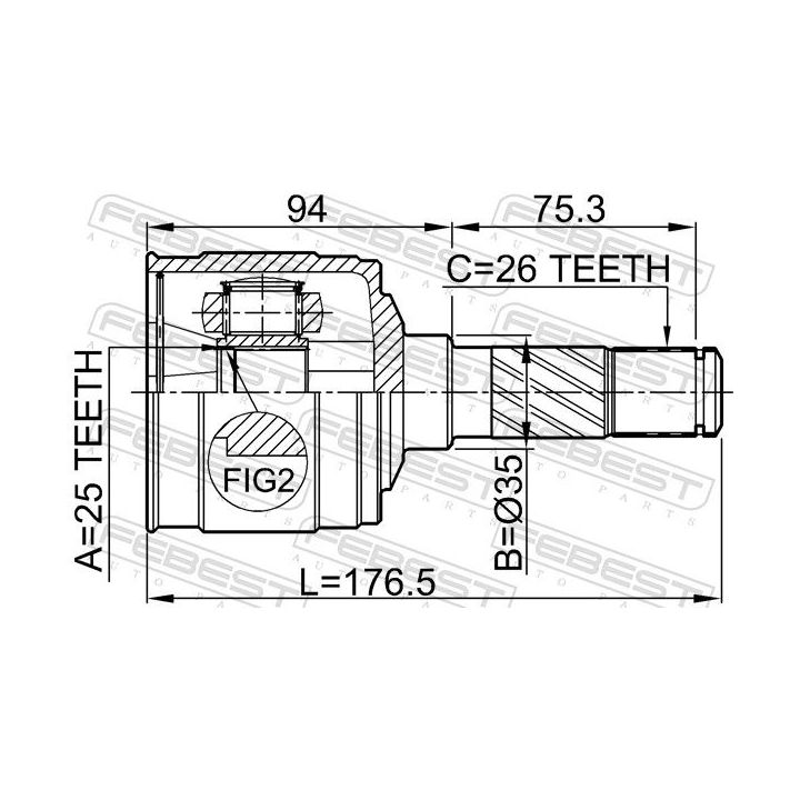 Jungčių komplektas, kardaninis velenas FEBEST 0511-B25RH