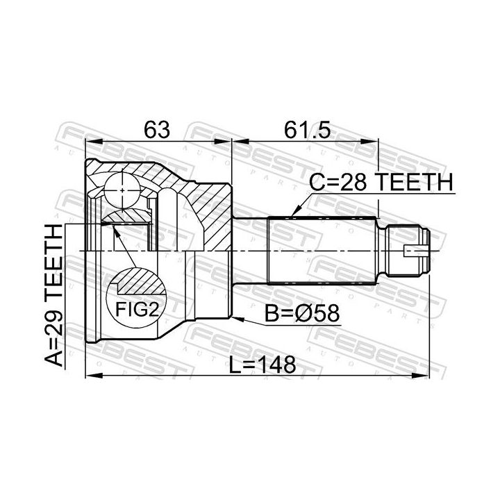 Jungčių komplektas, kardaninis velenas FEBEST 0710-037