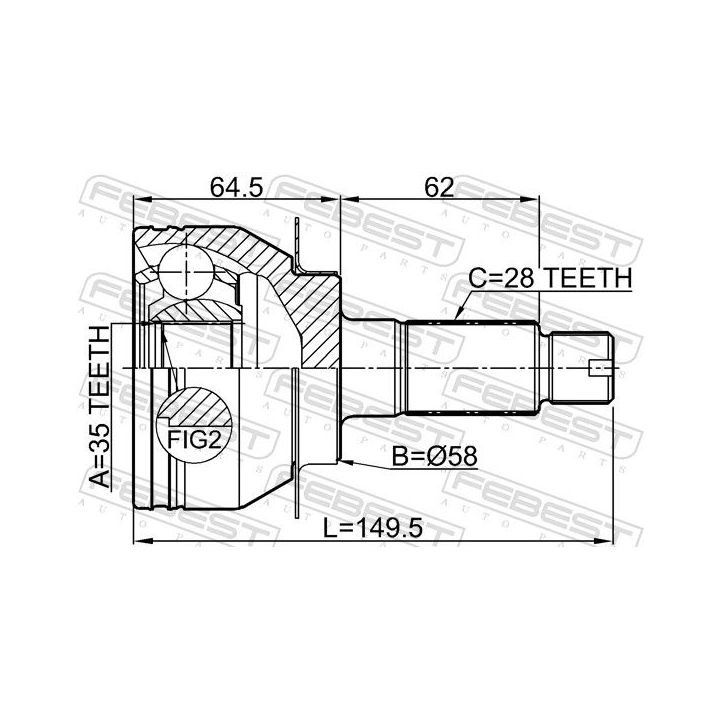 Jungčių komplektas, kardaninis velenas FEBEST 0710-RW415