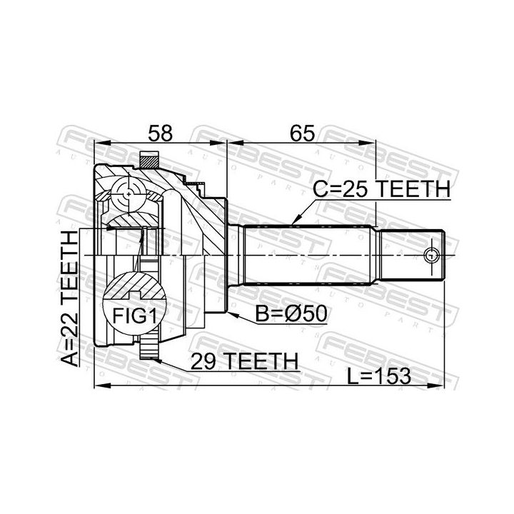 Jungčių komplektas, kardaninis velenas FEBEST 1210-001A29