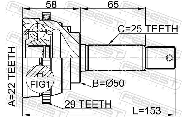 Jungčių komplektas, kardaninis velenas FEBEST 1210-001A29