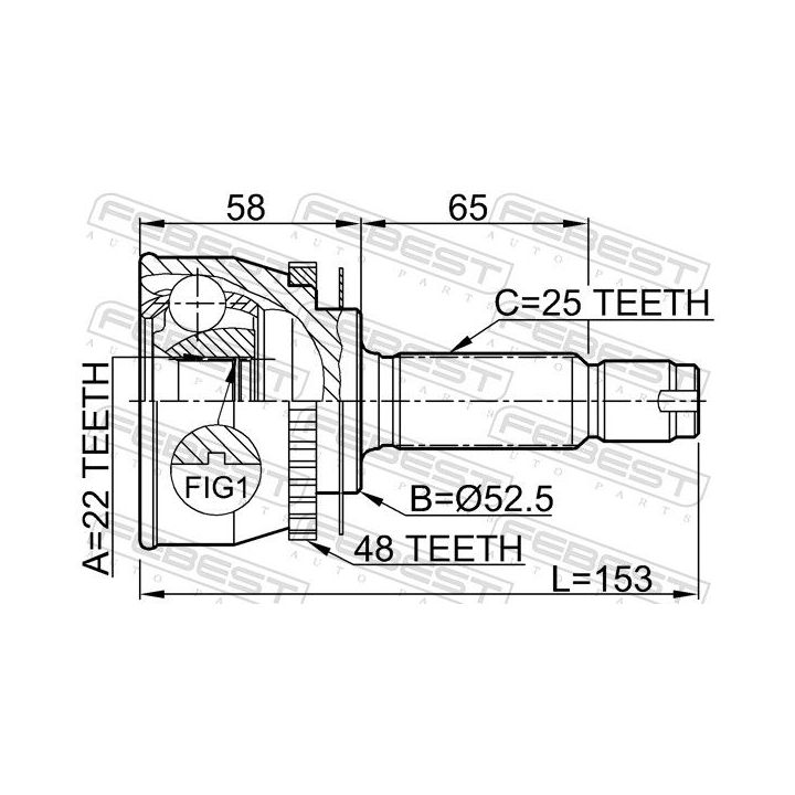 Jungčių komplektas, kardaninis velenas FEBEST 1210-012A48