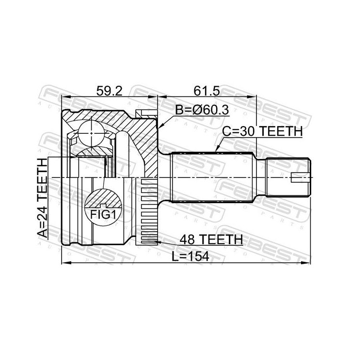 Jungčių komplektas, kardaninis velenas FEBEST 1210-D7A2WA48