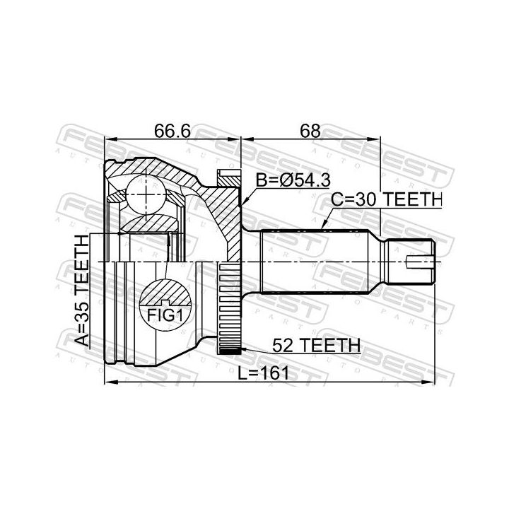Jungčių komplektas, kardaninis velenas FEBEST 1210-DMA52