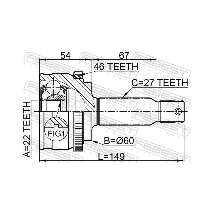 Jungčių komplektas, kardaninis velenas FEBEST 1210-ELNA46