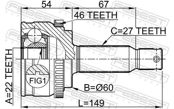 Jungčių komplektas, kardaninis velenas FEBEST 1210-ELNA46
