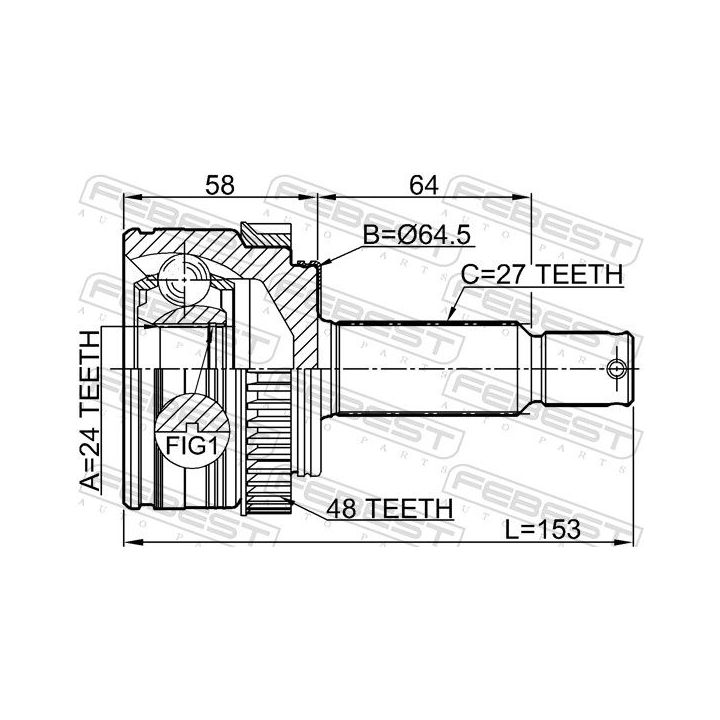 Jungčių komplektas, kardaninis velenas FEBEST 1210-IX35A48