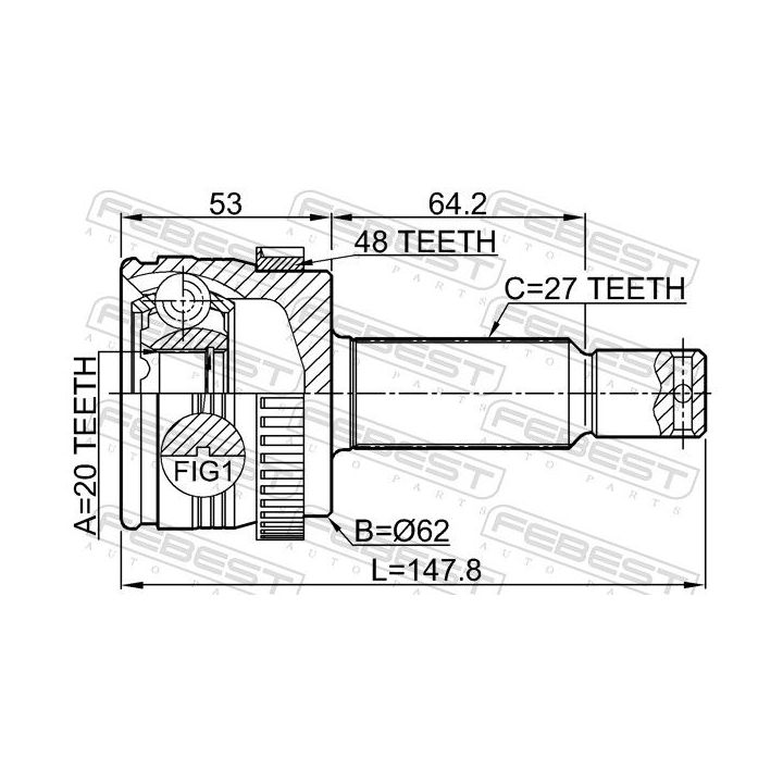 Jungčių komplektas, kardaninis velenas FEBEST 1210-IX35A48R