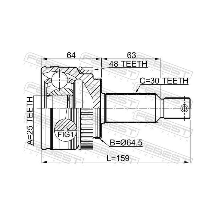 Jungčių komplektas, kardaninis velenas FEBEST 1210-IX35MTA48