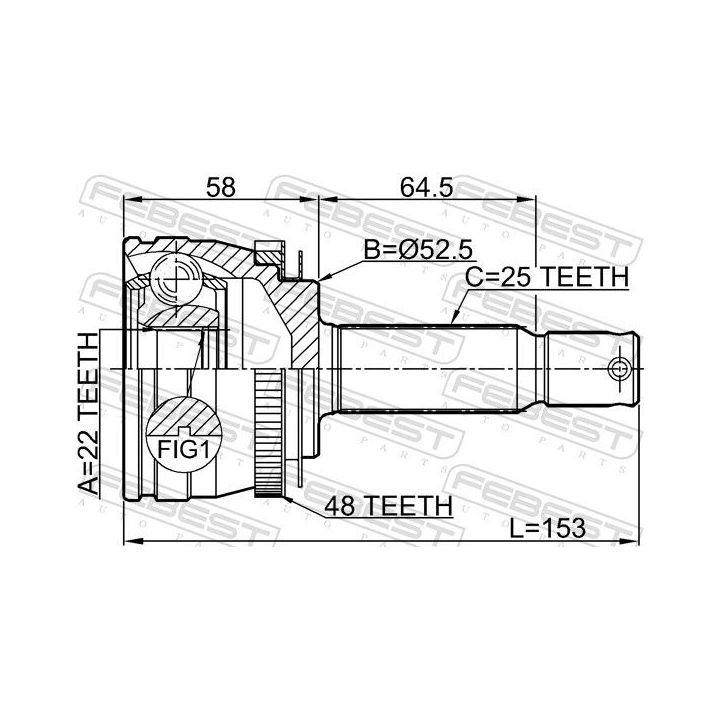 Jungčių komplektas, kardaninis velenas FEBEST 1210-MCA48