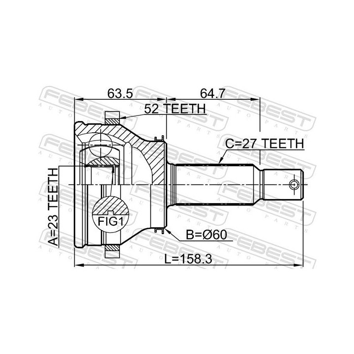 Jungčių komplektas, kardaninis velenas FEBEST 1210-SANFEBBRA52