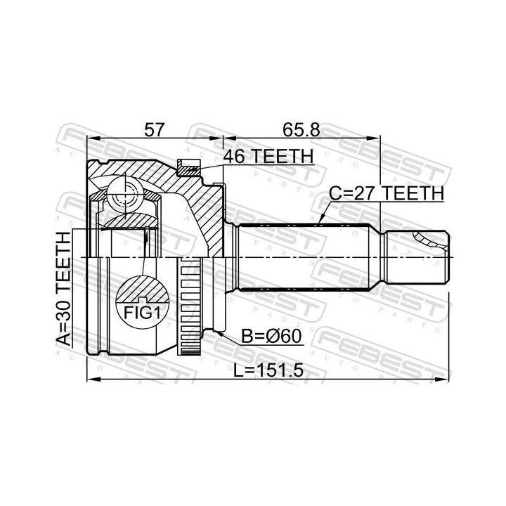 Jungčių komplektas, kardaninis velenas FEBEST 1210-SD11A46