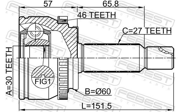 Jungčių komplektas, kardaninis velenas FEBEST 1210-SD11A46