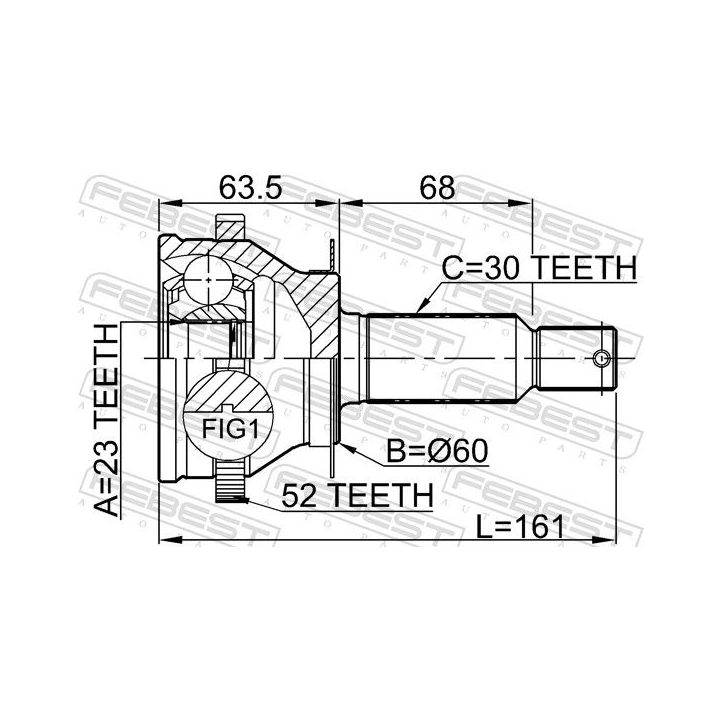 Jungčių komplektas, kardaninis velenas FEBEST 1210-SFCLRRA52