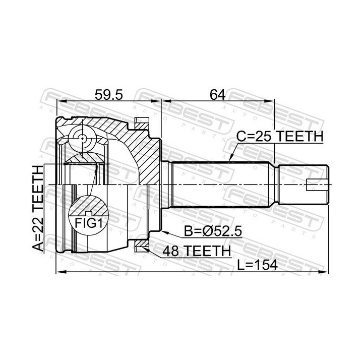 Jungčių komplektas, kardaninis velenas FEBEST 1210-SOLA48