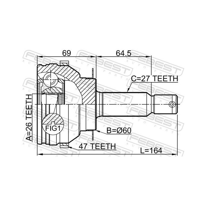 Jungčių komplektas, kardaninis velenas FEBEST 1210-SON20A47