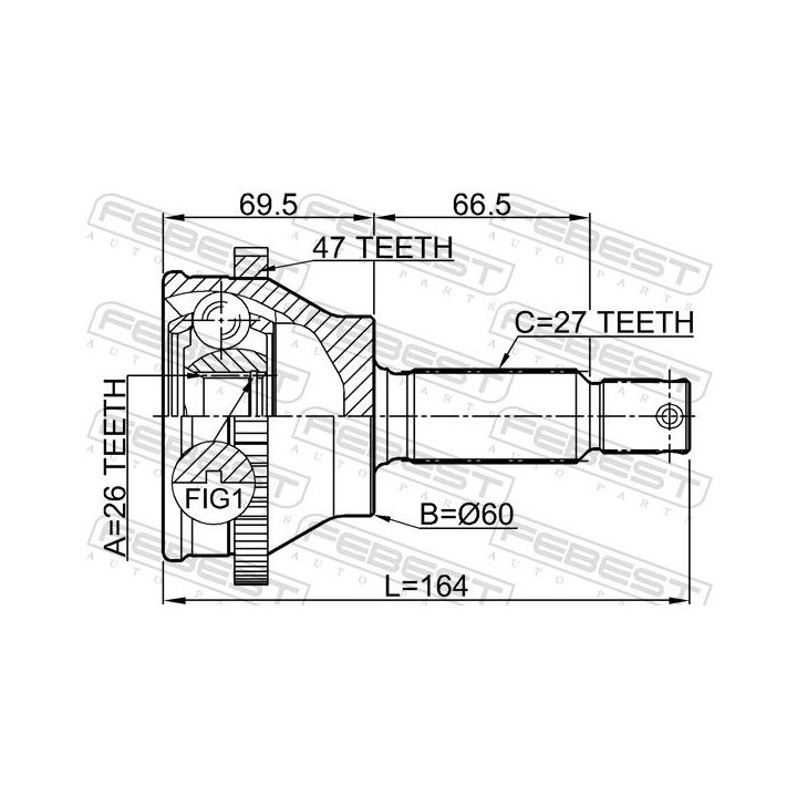 Jungčių komplektas, kardaninis velenas FEBEST 1210-SON25A47