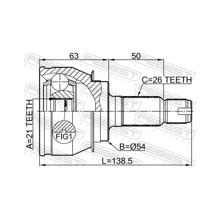 Jungčių komplektas, kardaninis velenas FEBEST 1910-R50