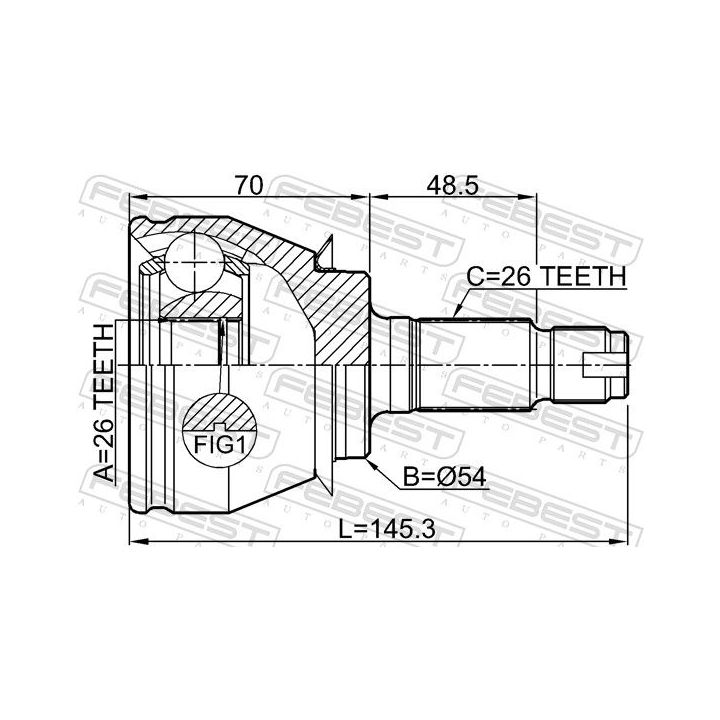 Jungčių komplektas, kardaninis velenas FEBEST 1910-R58