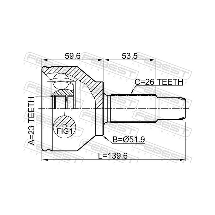 Jungčių komplektas, kardaninis velenas FEBEST 1910-R60