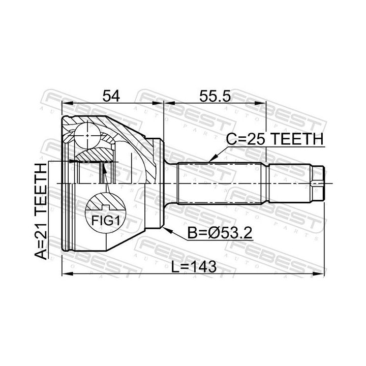 Jungčių komplektas, kardaninis velenas FEBEST 2110-FUS