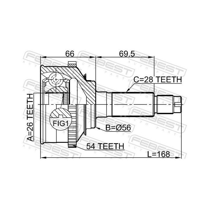 Jungčių komplektas, kardaninis velenas FEBEST 2210-016A54