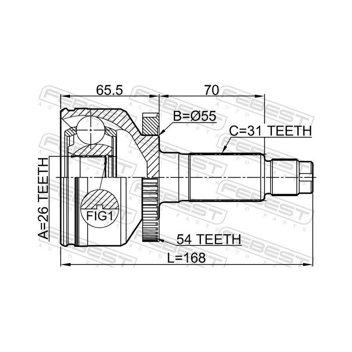 Jungčių komplektas, kardaninis velenas FEBEST 2210-CARA54