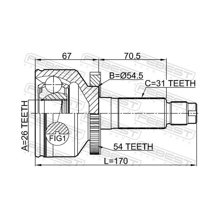 Jungčių komplektas, kardaninis velenas FEBEST 2210-CARNA54