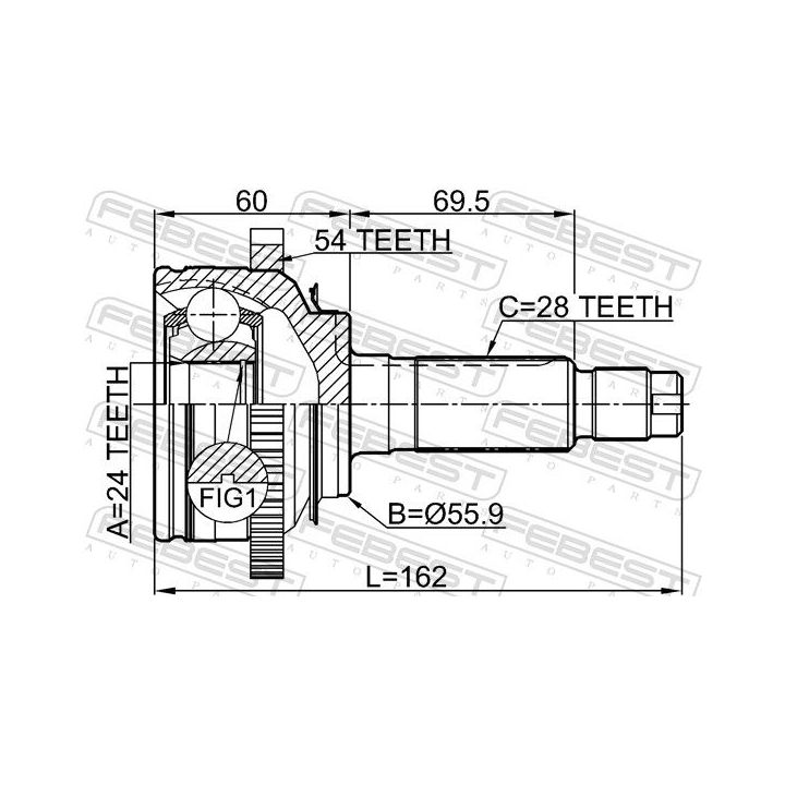 Jungčių komplektas, kardaninis velenas FEBEST 2210-CARNFLA54