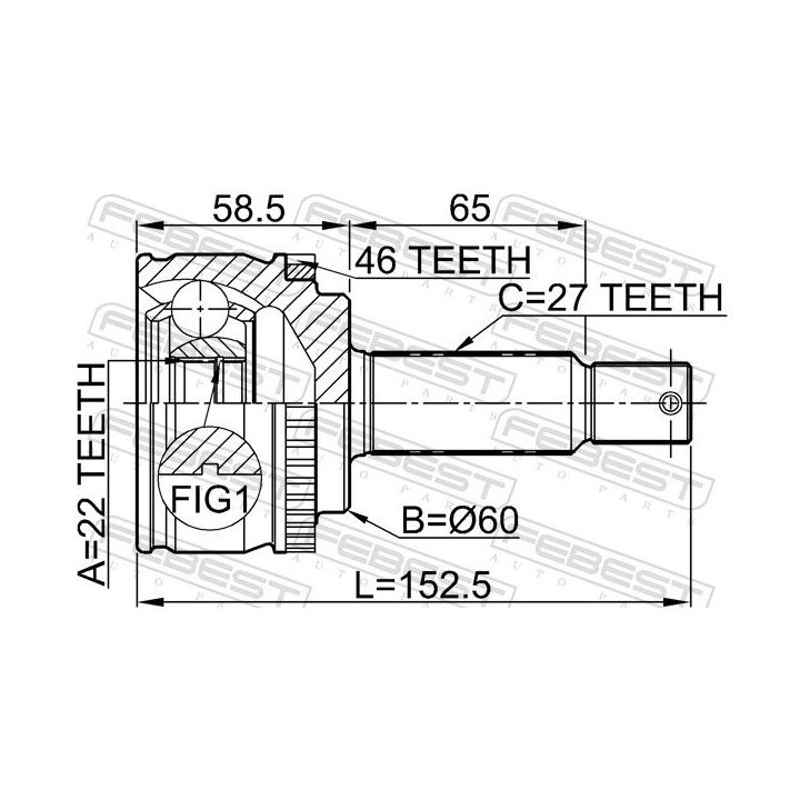 Jungčių komplektas, kardaninis velenas FEBEST 2210-CDA46