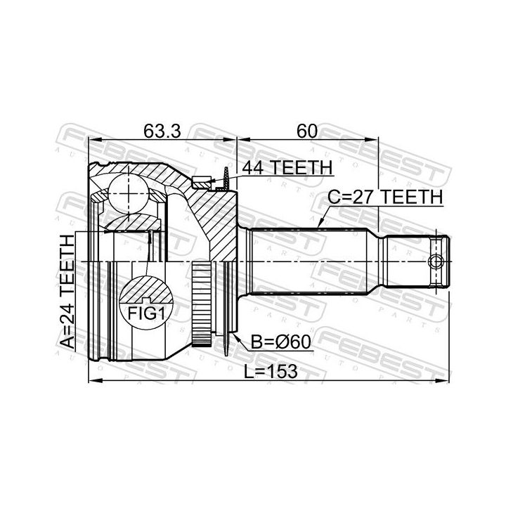 Jungčių komplektas, kardaninis velenas FEBEST 2210-CER15A44