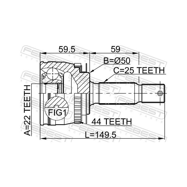 Jungčių komplektas, kardaninis velenas FEBEST 2210-CER16A44
