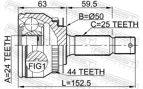 Jungčių komplektas, kardaninis velenas FEBEST 2210-CER20A44
