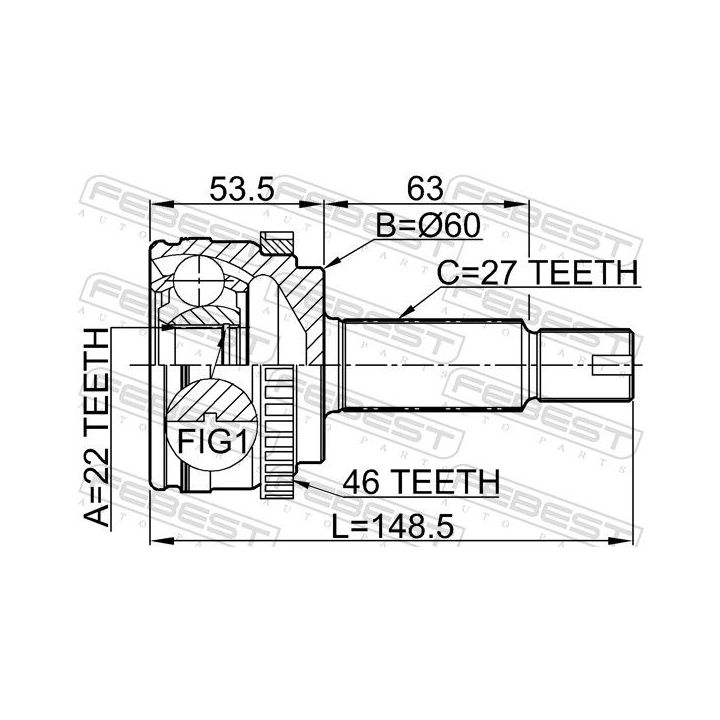 Jungčių komplektas, kardaninis velenas FEBEST 2210-CERA46