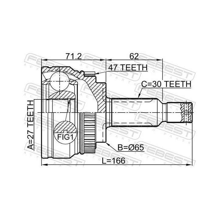 Jungčių komplektas, kardaninis velenas FEBEST 2210-GHA47