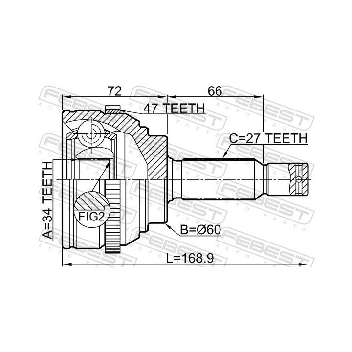 Jungčių komplektas, kardaninis velenas FEBEST 2210-MAGA47