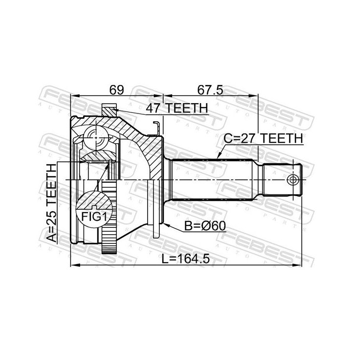 Jungčių komplektas, kardaninis velenas FEBEST 2210-NS27A47