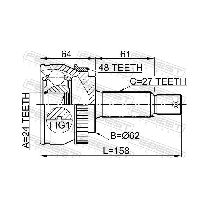 Jungčių komplektas, kardaninis velenas FEBEST 2210-NSP20A48