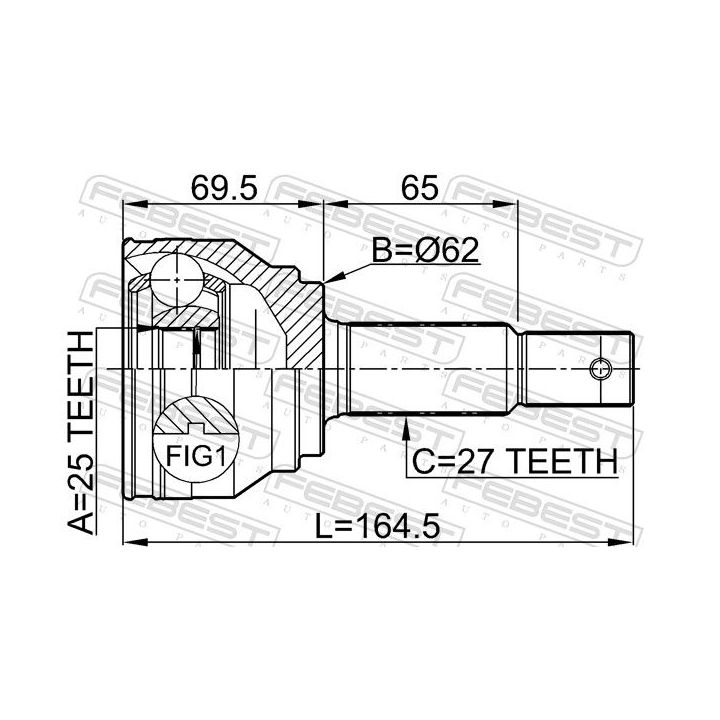 Jungčių komplektas, kardaninis velenas FEBEST 2210-NSP27A48
