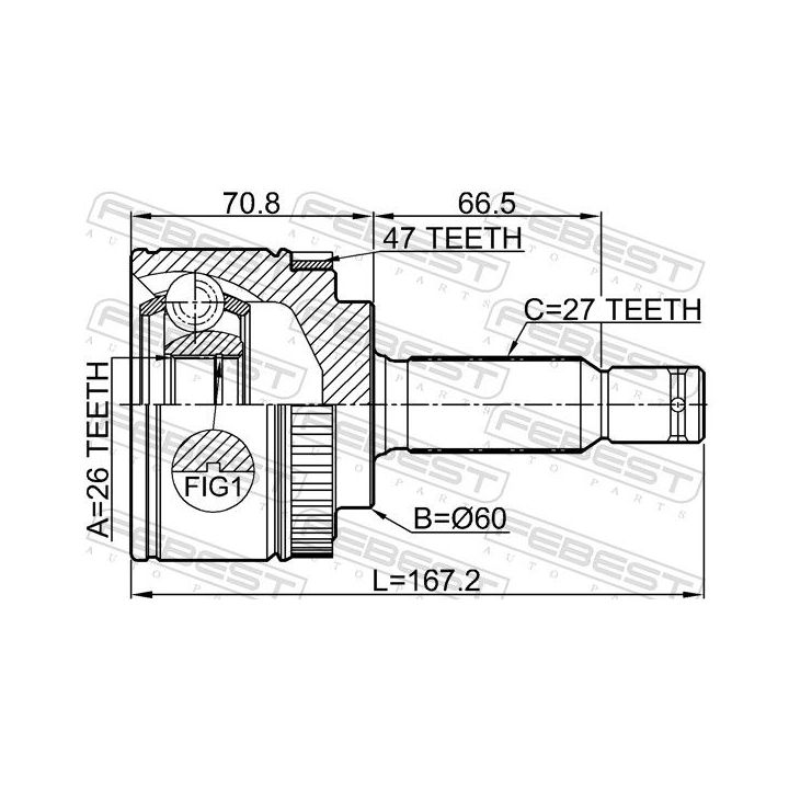 Jungčių komplektas, kardaninis velenas FEBEST 2210-OPIA47