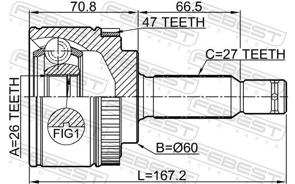 Jungčių komplektas, kardaninis velenas FEBEST 2210-OPIA47