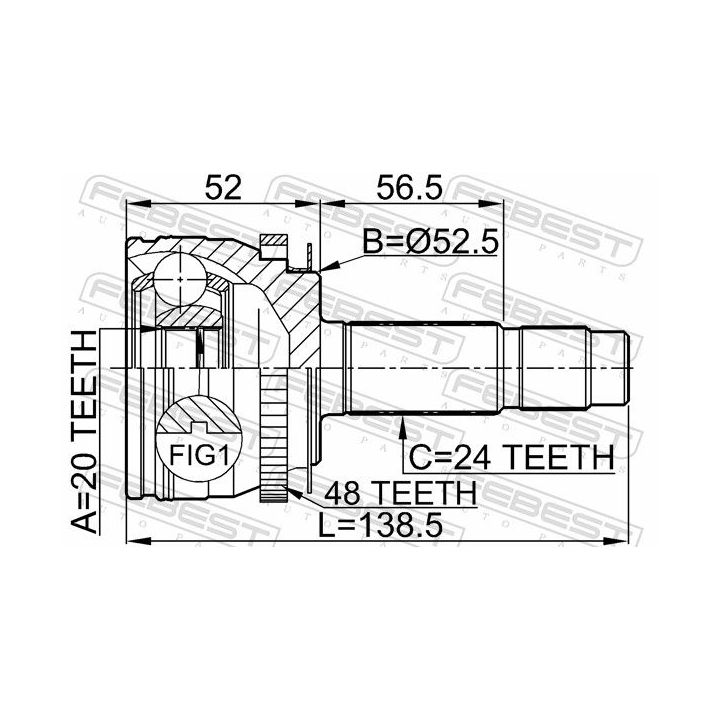 Jungčių komplektas, kardaninis velenas FEBEST 2210-PICA48