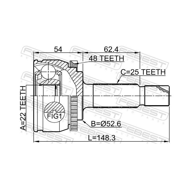 Jungčių komplektas, kardaninis velenas FEBEST 2210-RIOA48