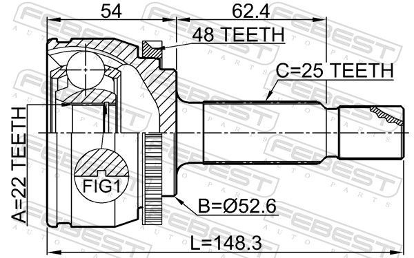 Jungčių komplektas, kardaninis velenas FEBEST 2210-RIOA48