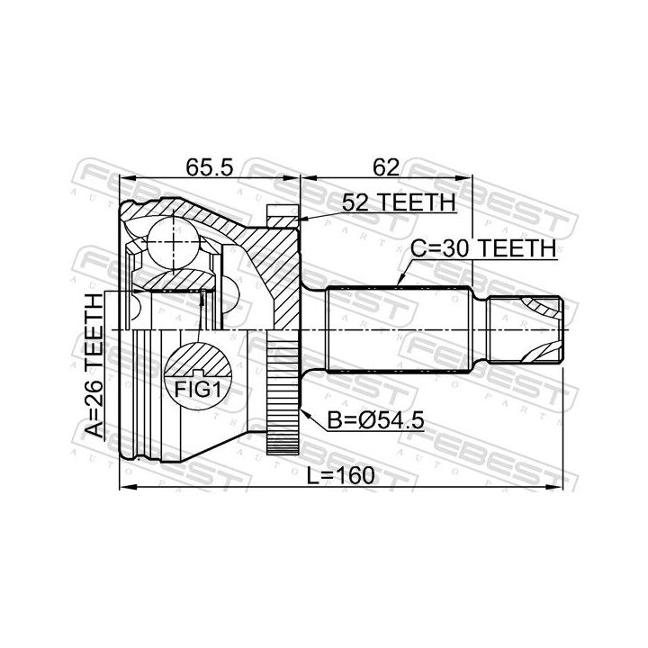 Jungčių komplektas, kardaninis velenas FEBEST 2210-SOR15A52