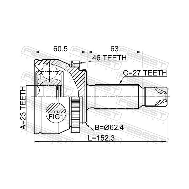 Jungčių komplektas, kardaninis velenas FEBEST 2210-SOULB2A46