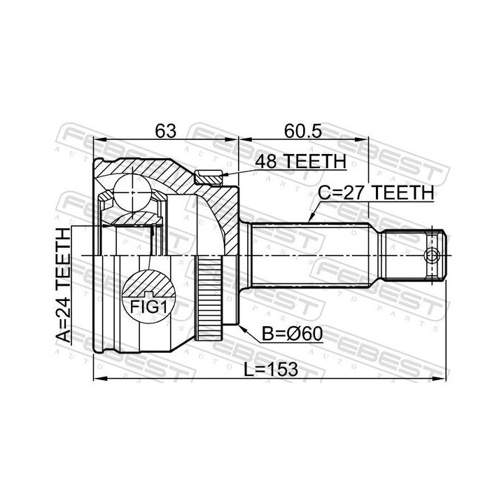 Jungčių komplektas, kardaninis velenas FEBEST 2210-SPRA48