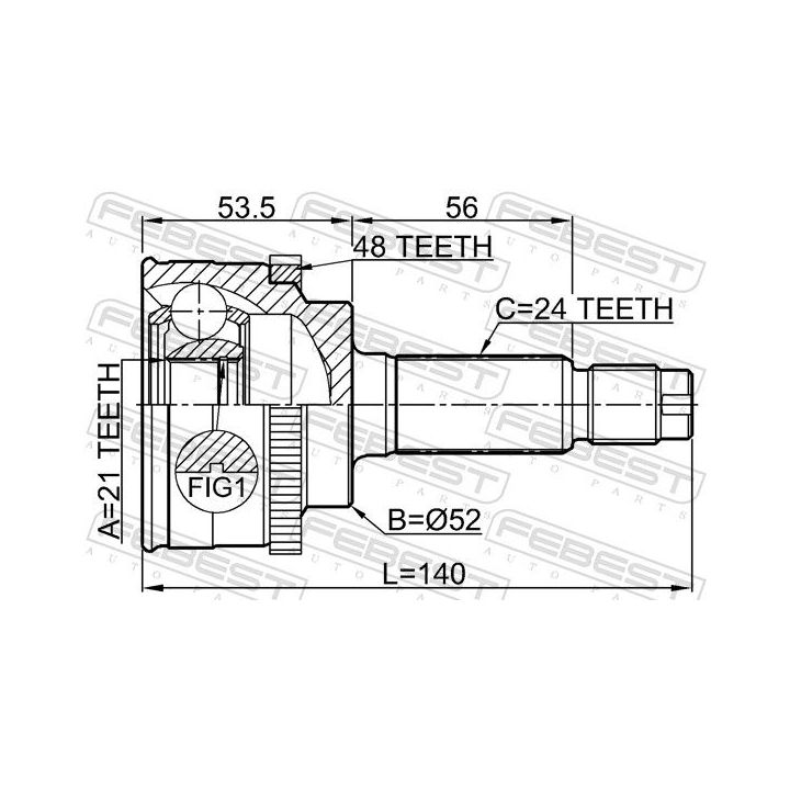 Jungčių komplektas, kardaninis velenas FEBEST 2210-TAATA48